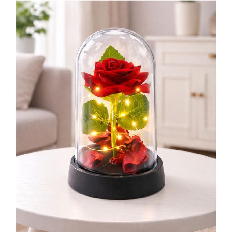 Lean Toys, wieczna róża w kopule, z oświetleniem LED, czerwona, 14-8 cm
