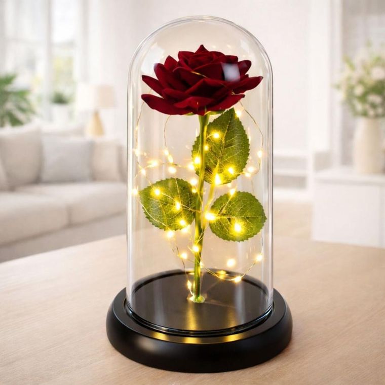 Lean Toys, wieczna róża w kopule z oświetleniem LED, czerwona, 21-11 cm