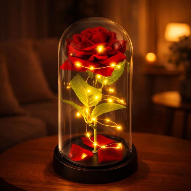Lean Toys, wieczna róża w szklanej kopule LED, czerwona, 21,5-11 cm