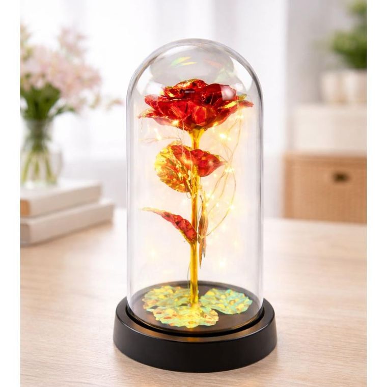 Lean Toys, wieczna róża w szle kryształowa oświetlenie LED, motylek, czerwona, 21-11 cm