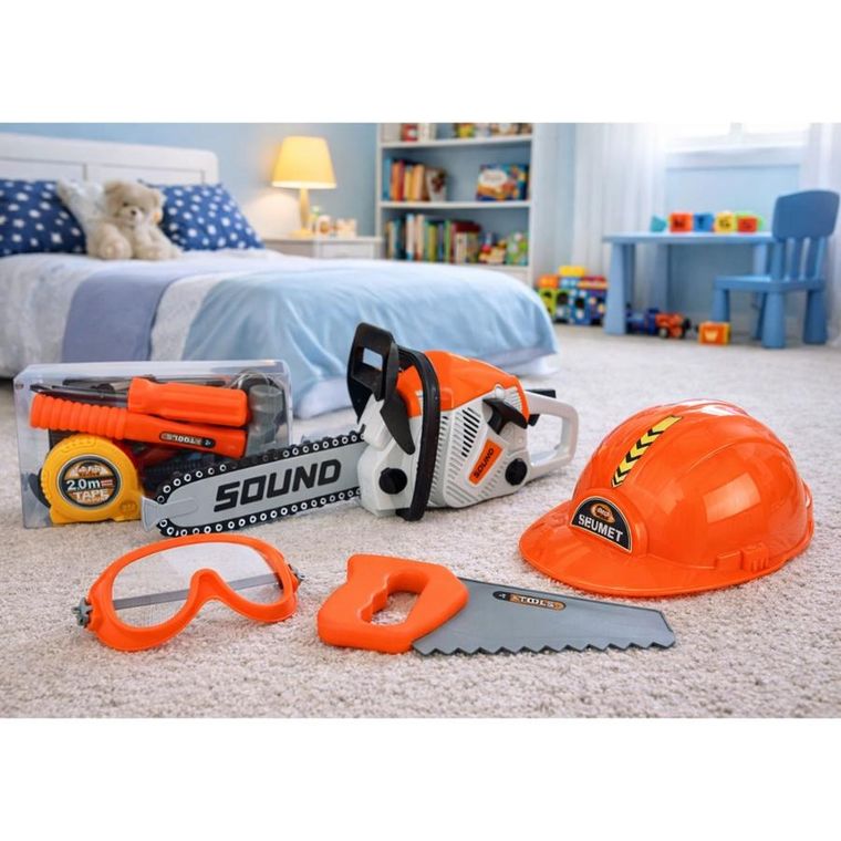 Lean Toys, zestaw majsterkowicza, piła łańcuchowa z akcesoriami, interaktywna