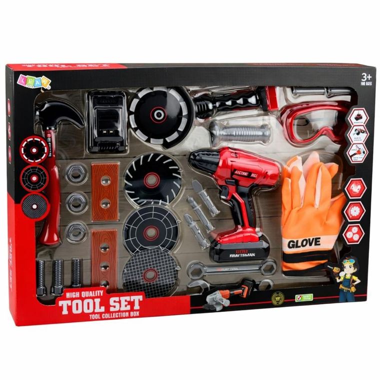 Lean Toys, zestaw majsterkowicza, wkrętarka, szlifierka, 28 elementów