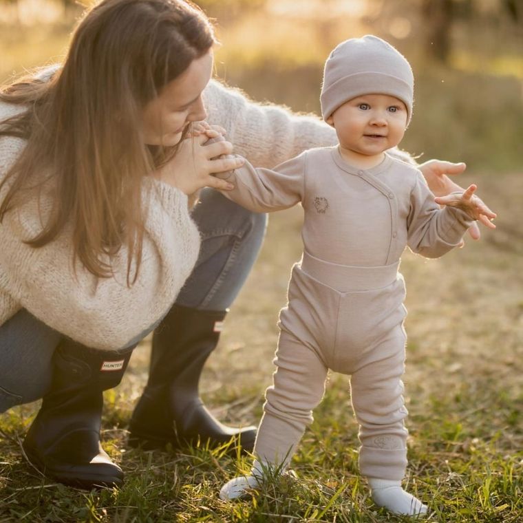 Legginsy dziecięce, wełna merino, beżowe, Eevi