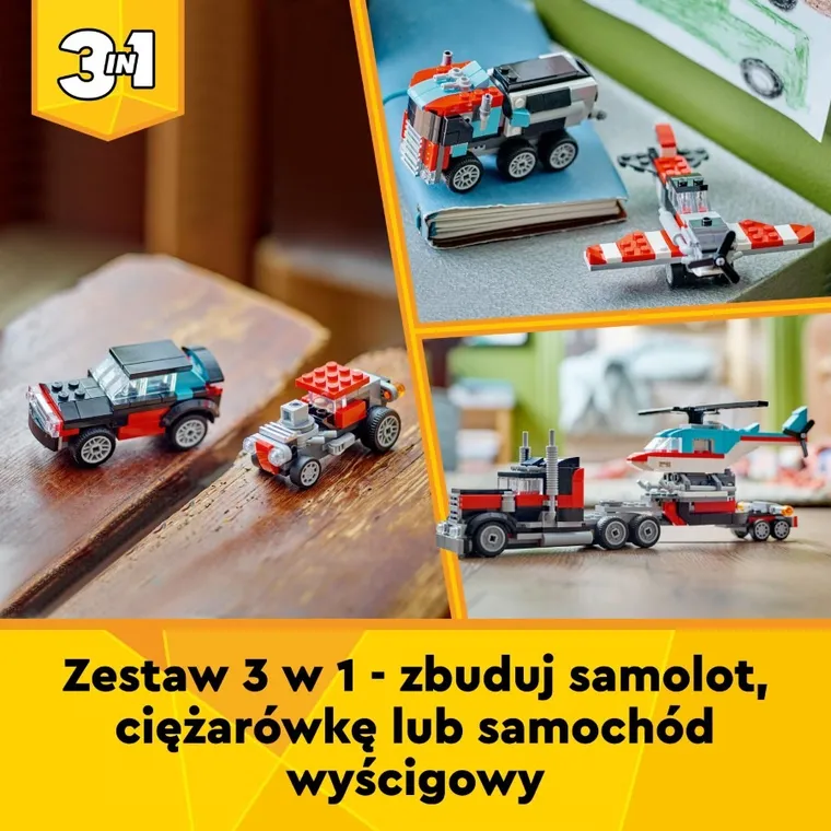 LEGO Creator, Ciężarówka z platformą i helikopterem, 31146