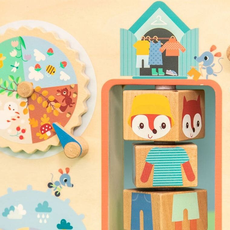 Lilliputiens, Lisiczka Alice, Ubranie na każdą pogodę, drewniana tablica manipulacyjna, 2l+