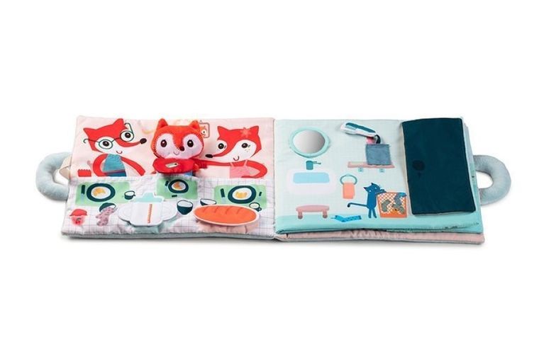 Lilliputiens, miękka książeczka aktywizująca z mini - przytulanką, Dzień dobry, mały lisku, 18 m+