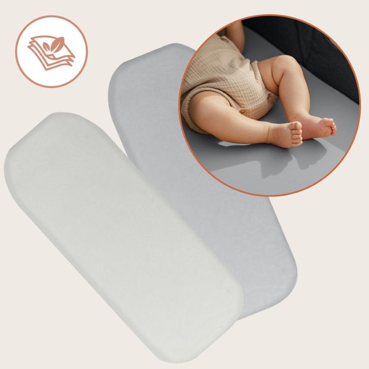 Lionelo, bambusowe prześcieradło z gumką, biały/szary, 28-70 cm, 2 szt.