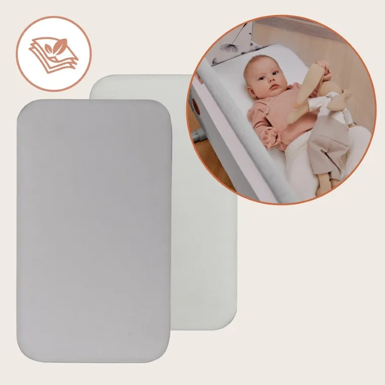 Lionelo, bambusowe prześcieradło z gumką, biały/szary, 42-80 cm, 2 szt.