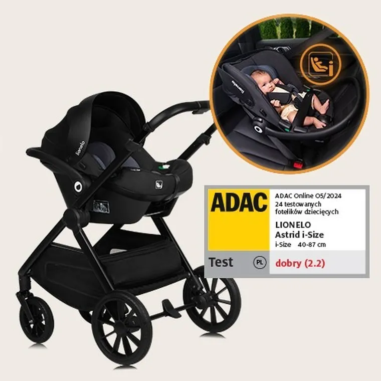 Lionelo, Layla, wózek wielofunkcyjny, 3w1, Black Onyx