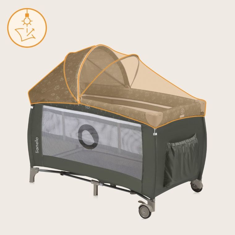 Lionelo, Sven Plus, łóżeczko turystyczne z akcesoriami, Beige Olive