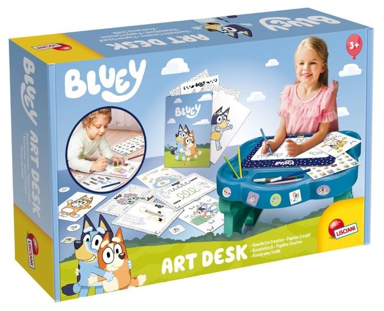 Lisciani, Bluey, Art Desk, Kreatywny Stolik, zestaw z grami, kolorowankami i akcesoriami