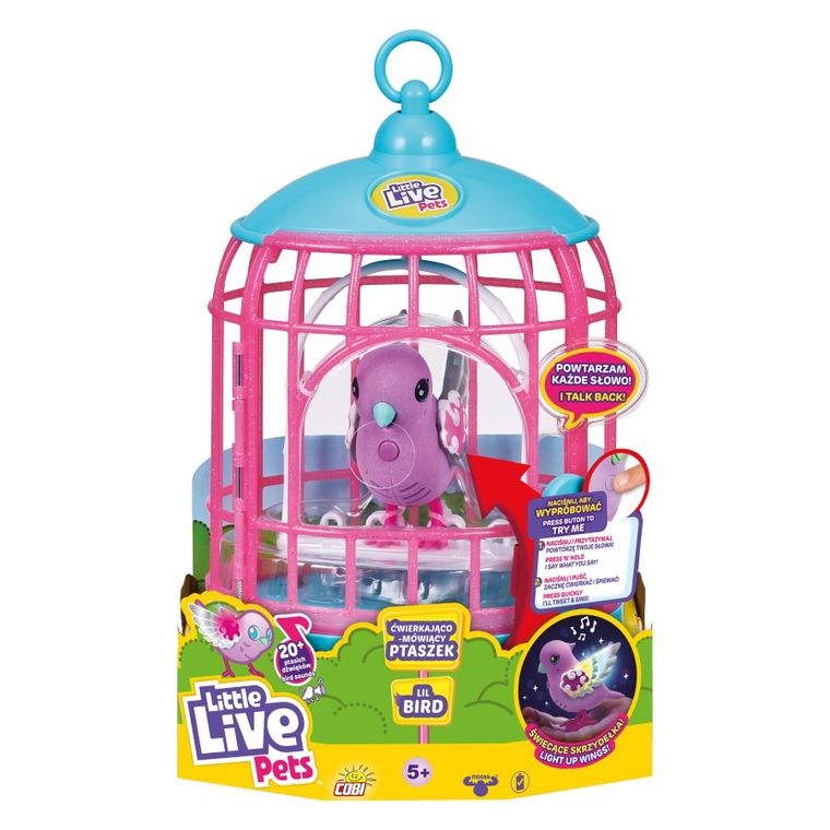 Little Live Pets, ćwierkająco-mówiący ptaszek interaktywny z klatką