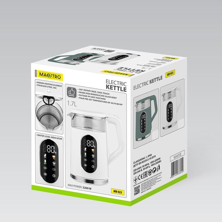 Maestro, czajnik elektryczny, biały, 1,7l, 2220W, MR-023