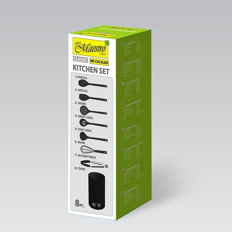 Maestro, przybory kuchenne, czarne, 8 elementów
