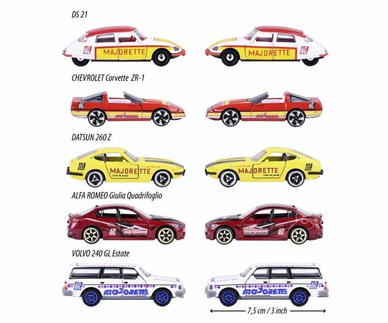 Majorette, 60-lecie, modele pojazdów, resoraki, 1:64, 5 szt.