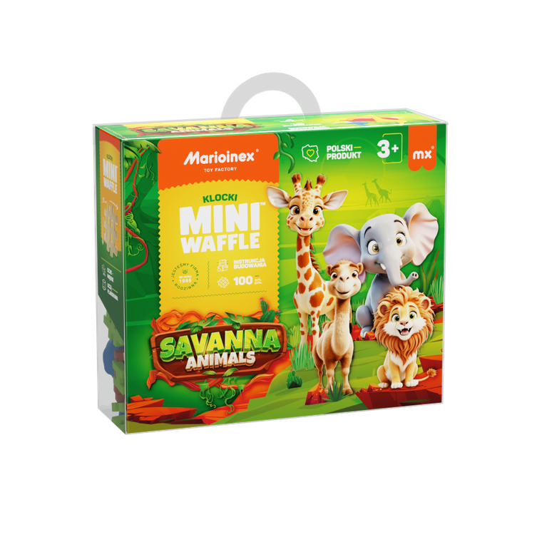 Marioinex, Mini Waffle, Animals Sawanna, klocki konstrukcyjne, 100 elementów