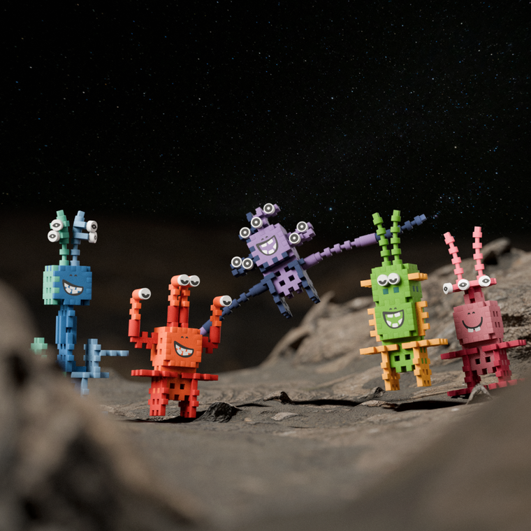 Marioinex, Mini Waffle, Crazy Monsters, Astro Squad, klocki konstrukcyjne, 148 elementów