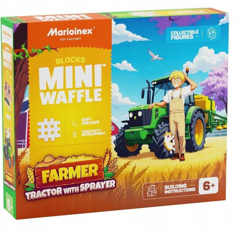 Marioinex, Mini Waffle, Farmer, Traktor z opryskiwaczem, klocki konstrukcyjne, 50 elementów