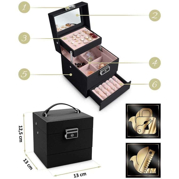 Massido, szkatułka na biżuterię, czarna