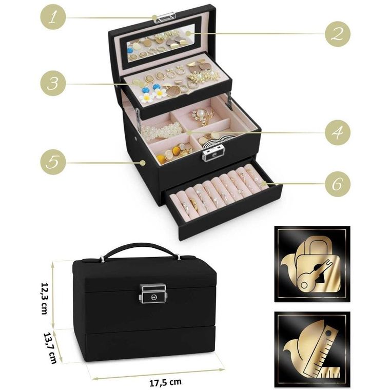 Massido, szkatułka na biżuterię, czarna