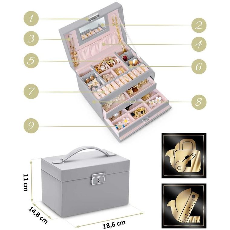 Massido, szkatułka na biżuterię, szara