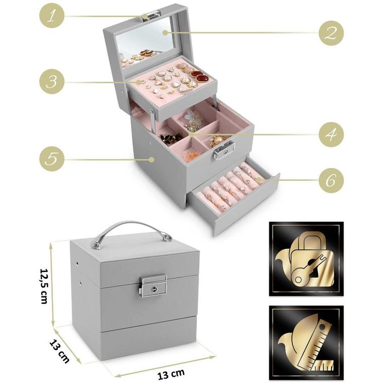 Massido, szkatułka na biżuterię, szara