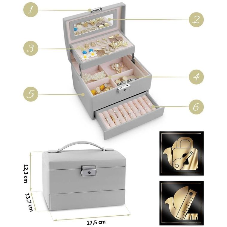 Massido, szkatułka na biżuterię, szara