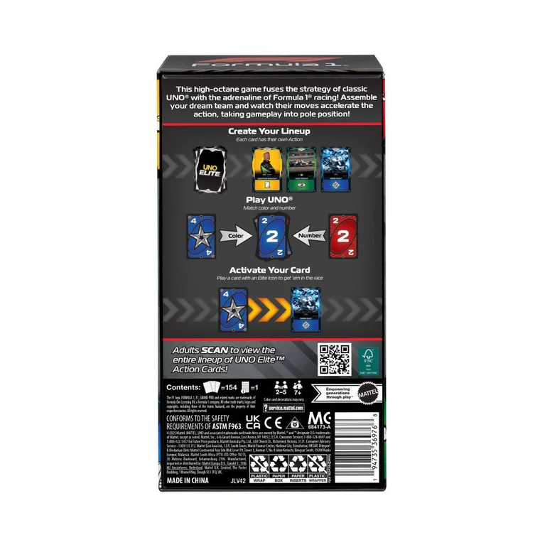 Mattel, Uno Elite Formuła 1 2025, Edycja podstawowa, zestaw startowy, gra karciana