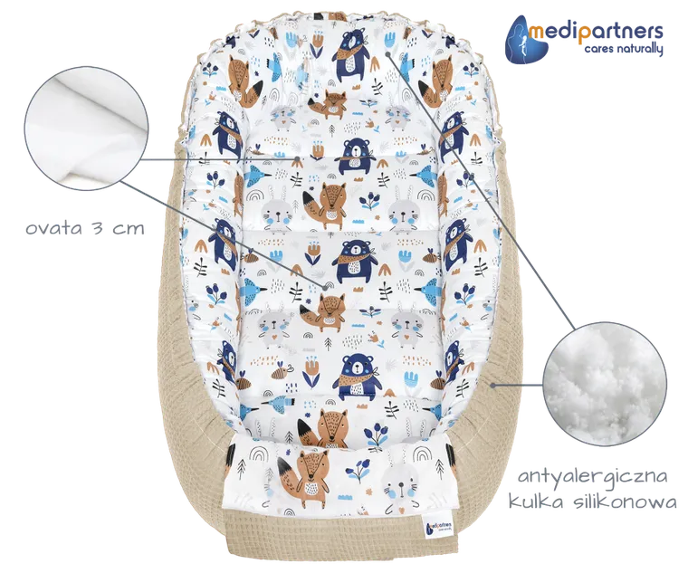 Medi Partners, Boho Animals, gniazdo niemowlęce, kokon, wafel, beżowy