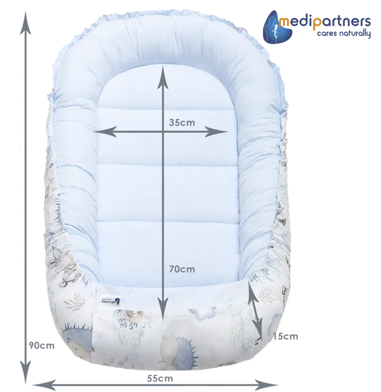 Medi Partners, Sarny, Jeż, gniazdo niemowlęce, kokon w zestawie, błękitny