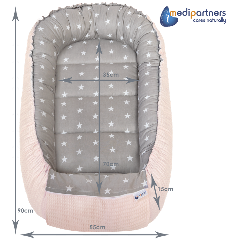 Medi Partners, Stars, gniazdo niemowlęce, kokon, wafel, szary, róż