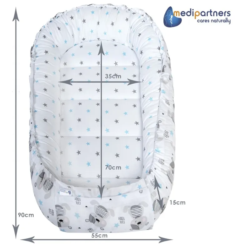 Medi Partners, Teddy, gniazdo niemowlęce, kokon solo, niebieski