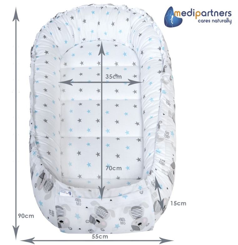 Medi Partners, Teddy, gniazdo niemowlęce, kokon w zestawie, jasnoniebieski
