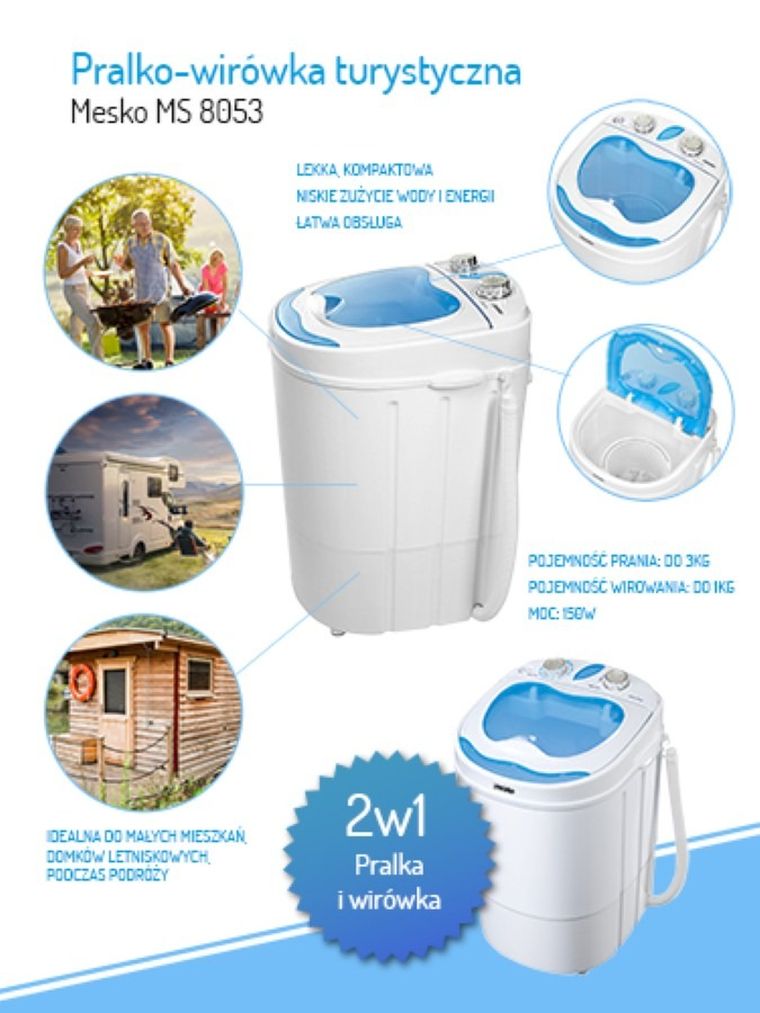 Mesko, pralko-wirówka turystyczna MS 8053, 150W