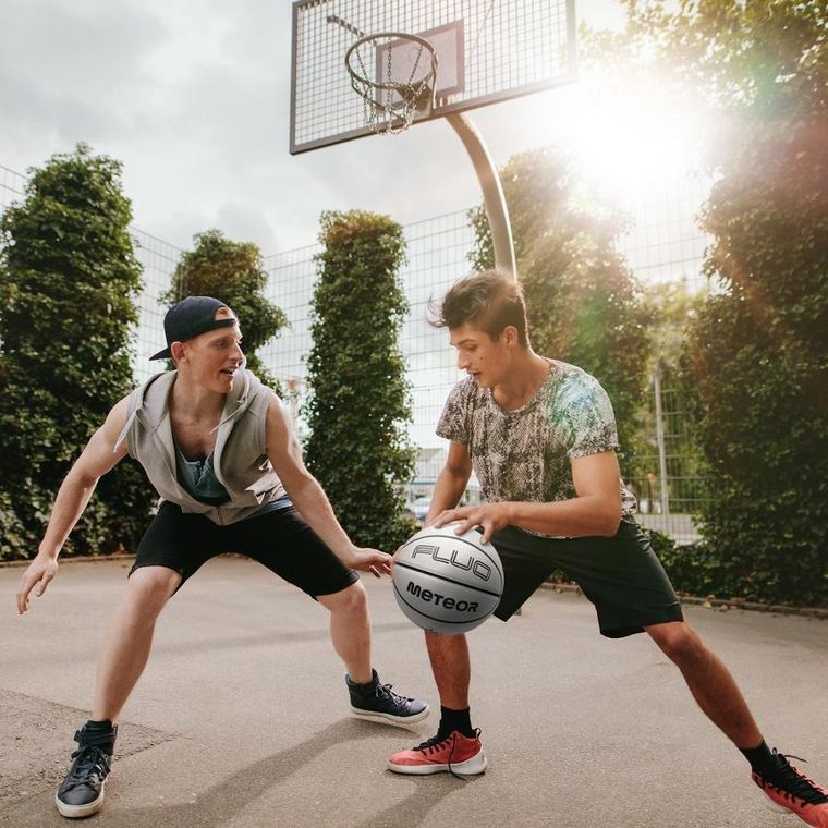 Meteor, Fluo, piłka do koszykówki, biały/neonowy niebieski, rozmiar 7