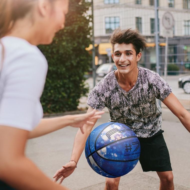 Meteor, Fluo, piłka do koszykówki, niebieski/biały, rozmiar 7