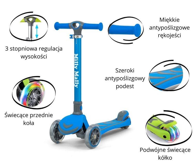 Milly Mally, Scooter Boogie, hulajnoga 3-kołowa, niebieska