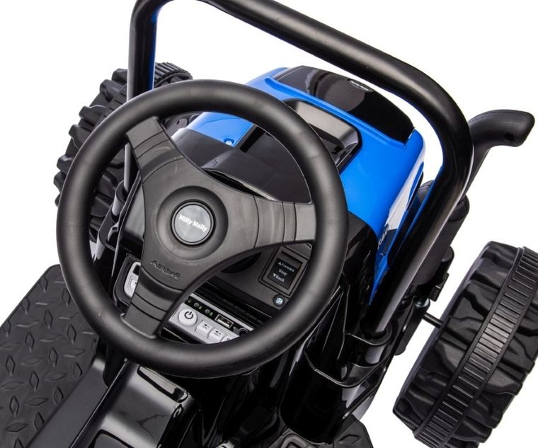 Milly Mally, Traktor, pojazd na akumulator z przyczepą, niebieski