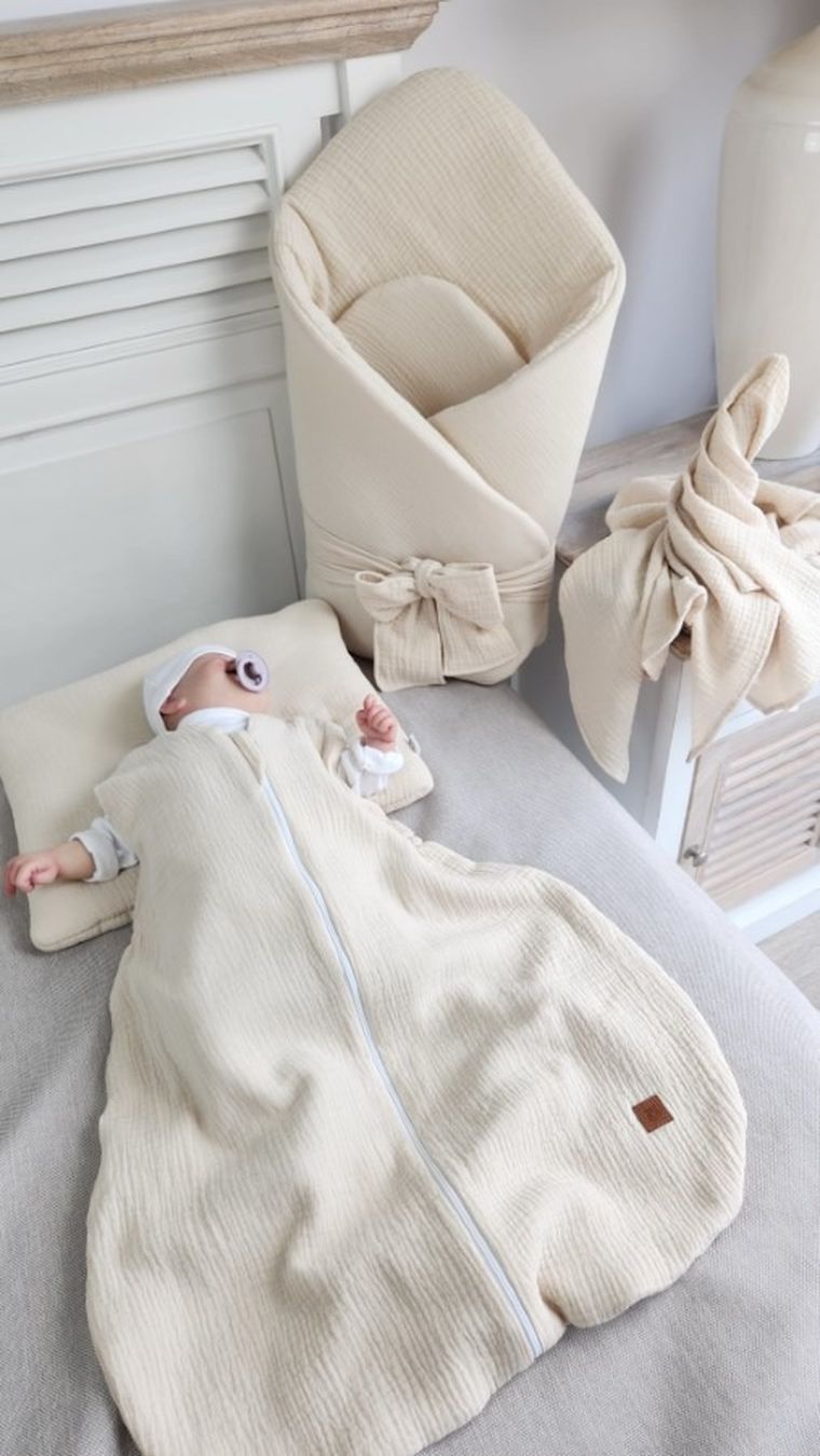 MimiNu, Avi, muślinowy śpiworek na suwak, ciepły beż, letni, TOG 0.5, 3-12m