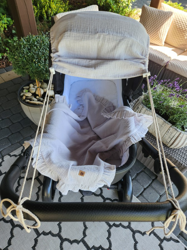 MimiNu, daszek do wózka, przeciwsłoneczna osłonka, muślin bawełniany, szary