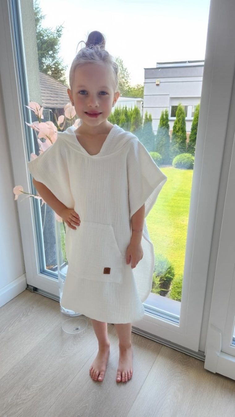 MimiNu, muślinowe ponczo plażowe, szybkoschnące, śmietanka, 1-4 l.