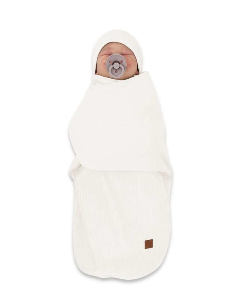 MimiNu, Soft, Leo, komplet: otulaczek do spania + czapeczka, śmietanka, 0-3m