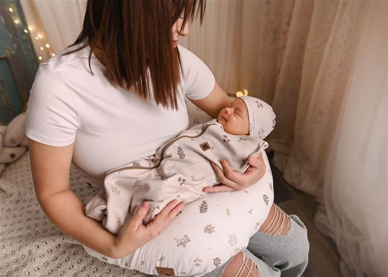 MimiNu, Soft, Teddy, komplet: śpiworek + czapeczka, listki, TOG 0.5, 0-3 m