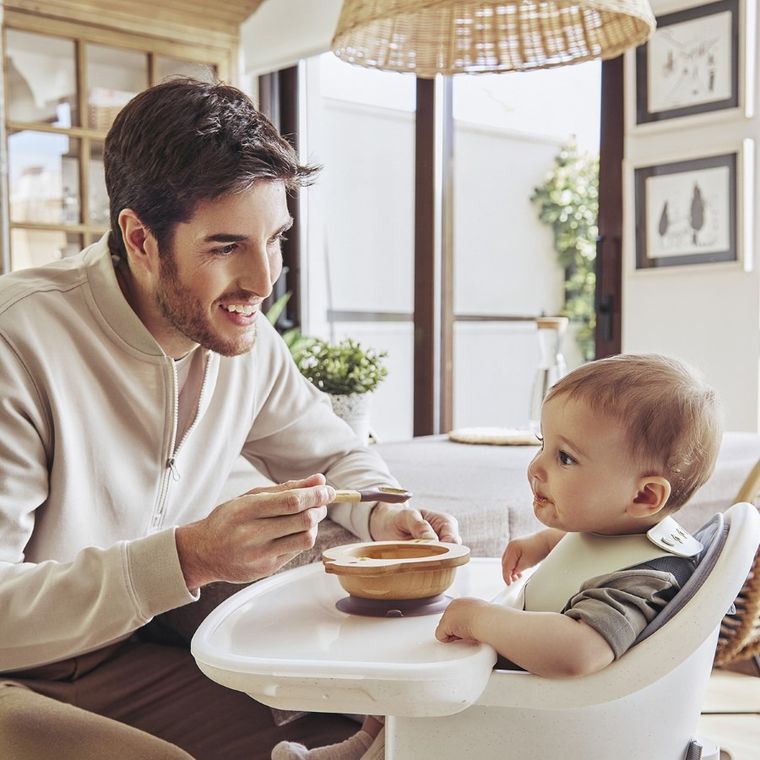 Miniland, Ptaszek, ECO-friendly, drewniana miseczka z przyssawką i przegródkami do karmienia metodą BLW