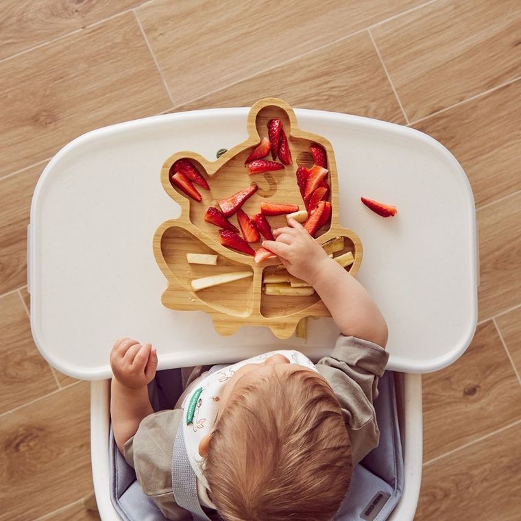 Miniland, Żabka, ECO-friendly, drewniany talerzyk z przyssawką i przegródkami do karmienia metodą BLW