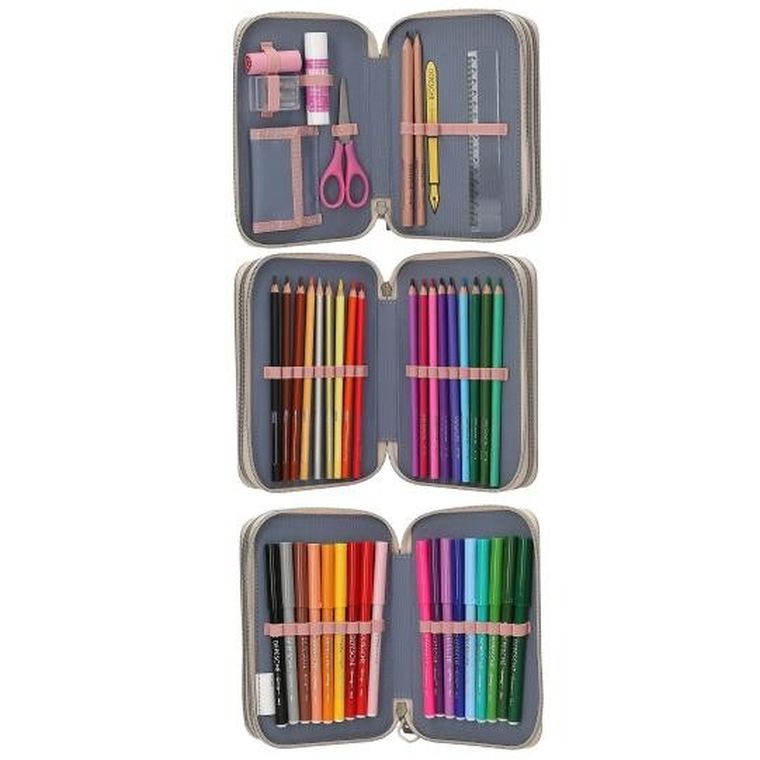 Miss Melody, Poppy Sand, piórnik rozkładany, potrójny, z wyposażeniem