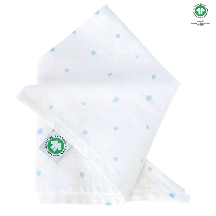 Motherhood, ECO Kropeczki Niebieskie, chusteczka muślinowa na główkę, 60-30 cm