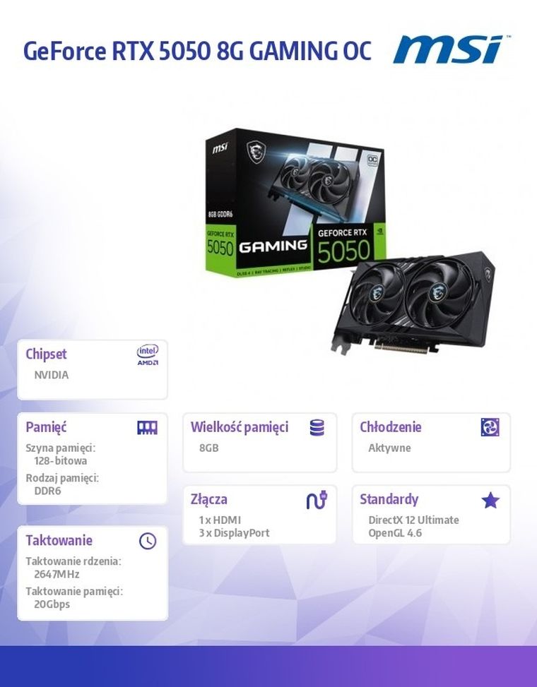 MSI, karta graficzna, RTX 5050 8G GAMING OC