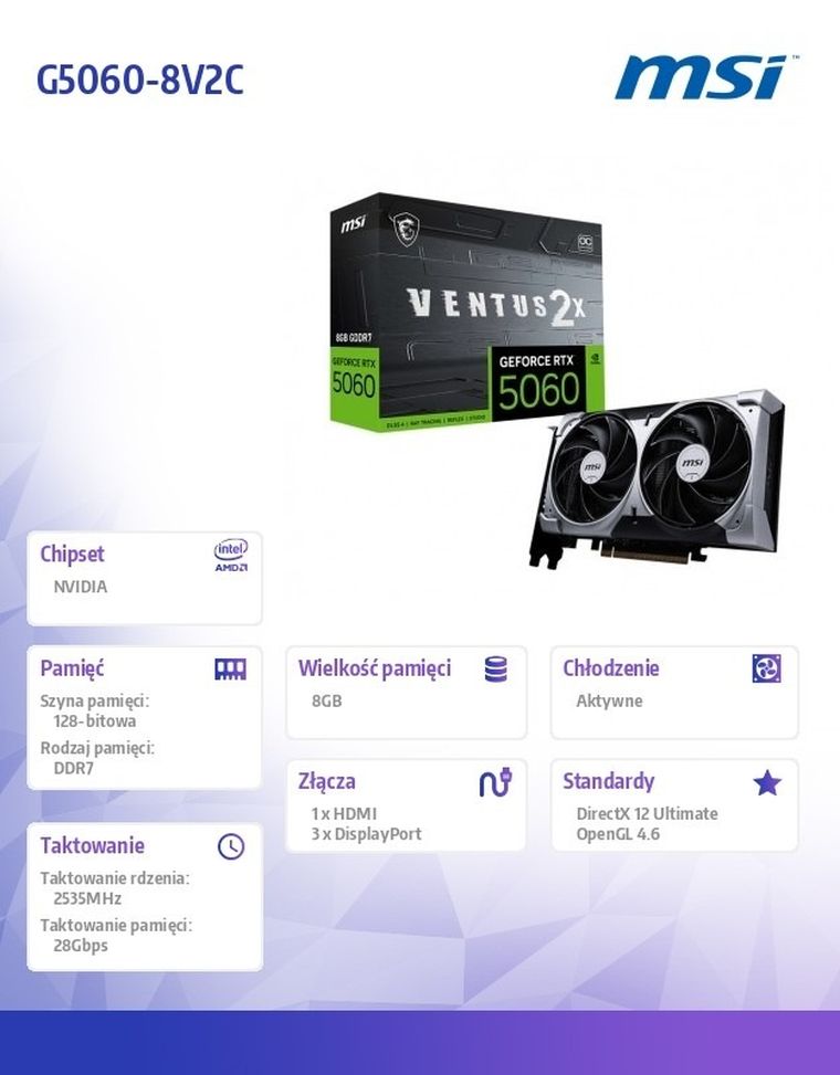 MSI, karta graficzna, RTX 5060 8G VENTUS 2X OC