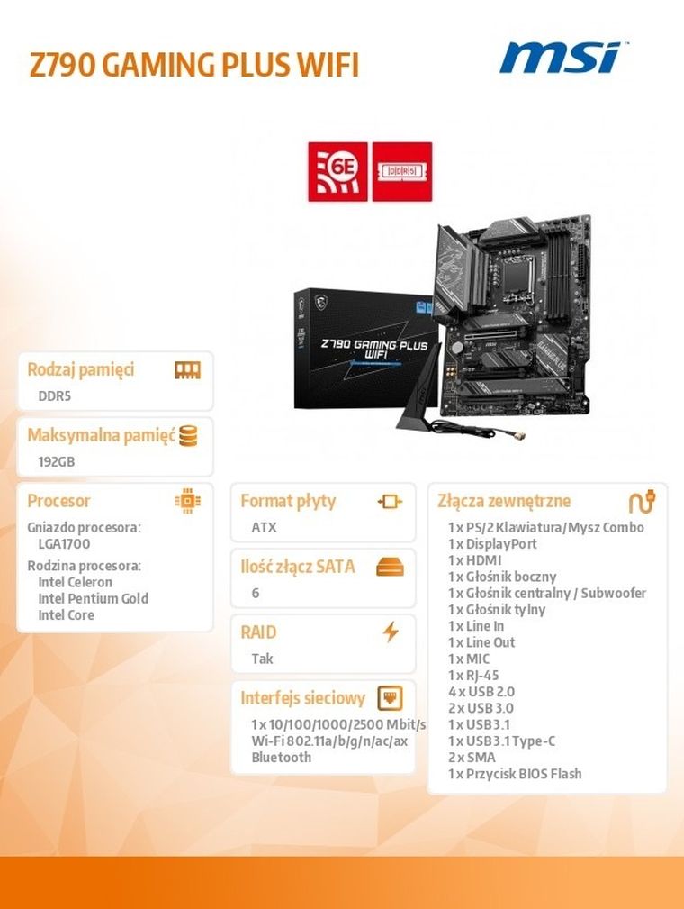 MSI, płyta główna, Z790 GAMING PLUS WIFI s1700 4DDR5 HDMI ATX